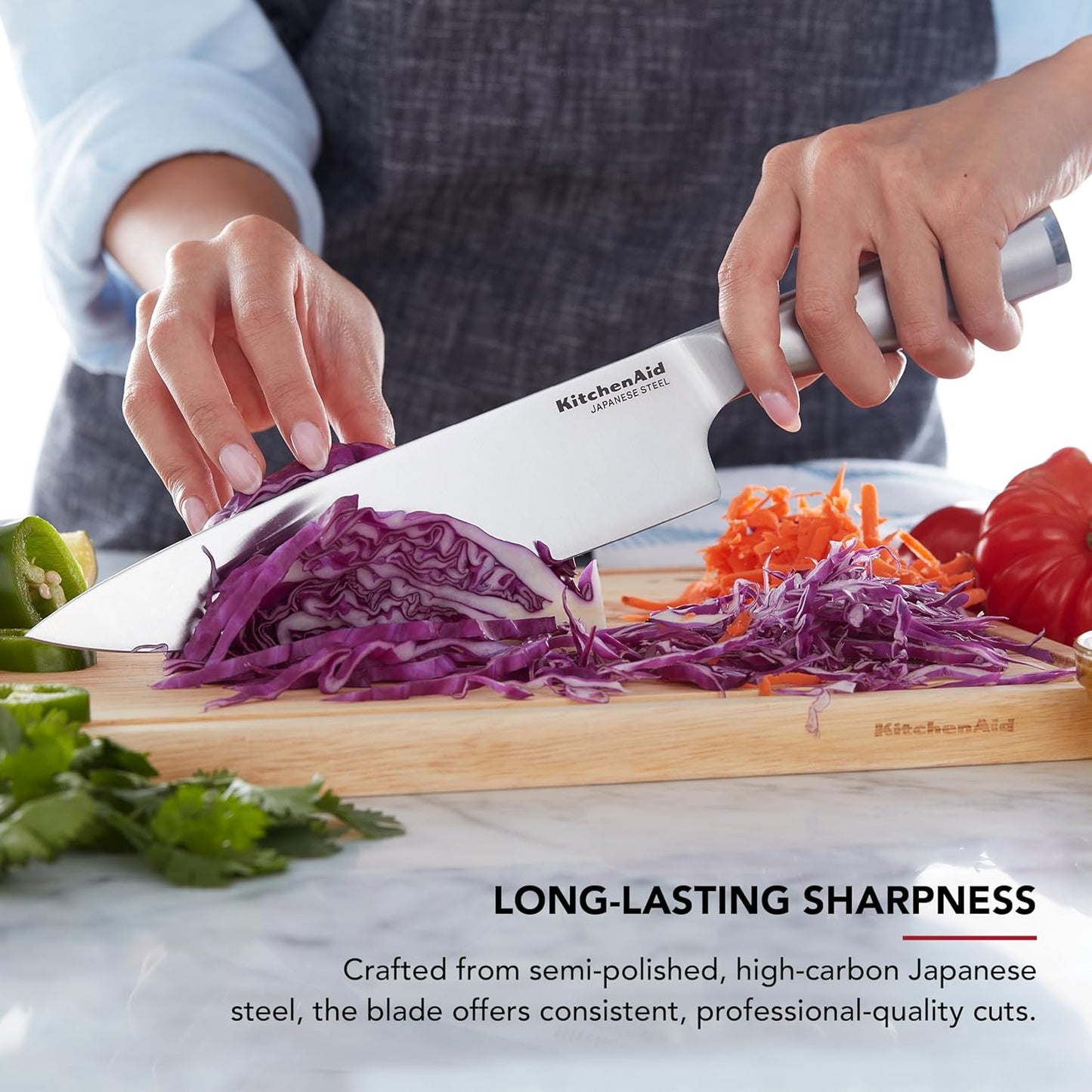 KitchenAid Gourmet Knife Block Set with Built-in Sharpener, 15-Piece, Stainless Steel