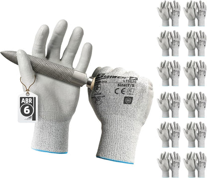 Schwer 6 Pairs ANSI A2 Cut Resistant Work Gloves with Certified Level 6 Ultra Abrasion Resistance, Safety Gloves with Grip for General Use, Construction, Gardening, Mechanic, 3D-Comfort, LT5636, L