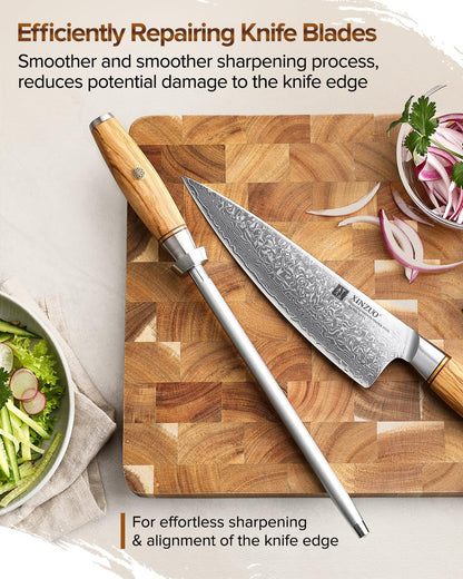 XINZUO In-Drawer Acacia Wood Storage Block with Steak Knife Set of 4,Knife Drawer Organizer,73-layer Damascus Steel Kitchen Knife Set with Olive Wood Handle