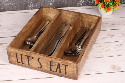 Wooden Kitchen Drawer Organizer Fir Wood Cutlery Silverware Tray Organizer with 3 Compartments, Decorative Utensil Holder for Flatware, Knives, Forks, Spoons