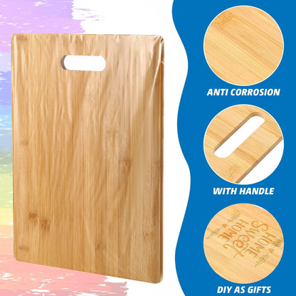 Vesici 18 Pack Bamboo/wood Cutting Board with Handles Bulk Plain Blanks Laser Engraving Chopping Board for Customized Engraving Gifts Crafts for Valentines Mother Women Gifts(Bamboo,12''x8'')