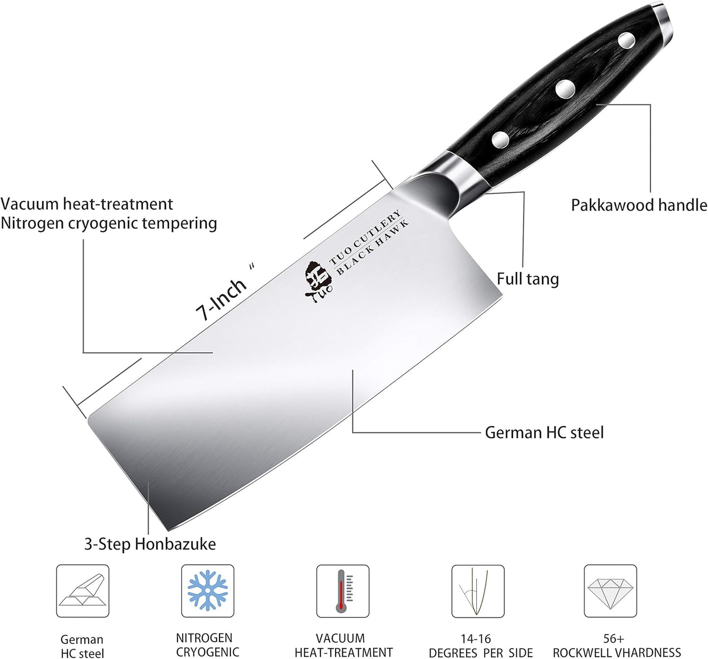 TUO Honing Rod, Knife Sharpening Rod 8 Inch, High Carbon German Steel Knife Sharpener with Ergonomic Pakkawood Handle, Premium Honing Steel for Kitchen Knives Blade Maintenance, Black Hawk Series
