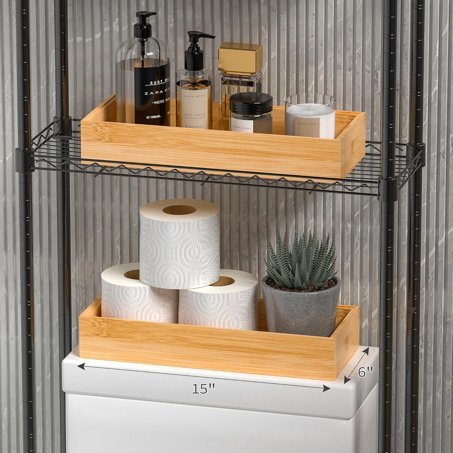 Kitchen Drawer Organizer Bins, Stackable Bamboo Deep Drawer Organizer for Silverware, Utensils, Cutlery, Flatware, Junk Drawer, Dresser, Bathroom, 12" x 3" x 2.5" (Set of 2)