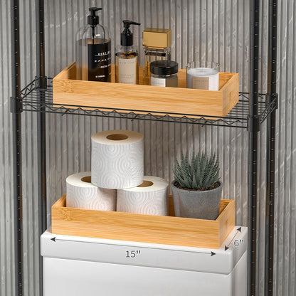 Kitchen Drawer Organizer Bins, Stackable Bamboo Deep Drawer Organizer for Silverware, Utensils, Cutlery, Flatware, Junk Drawer, Dresser, Bathroom, 12" x 3" x 2.5" (Set of 2)