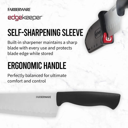 Farberware EdgeKeeper 6 Inch Chef Knife with Self-Sharpening Blade Cover, High-Carbon Stainless Steel Kitchen Knife for Slicing, Dicing, and Mincing