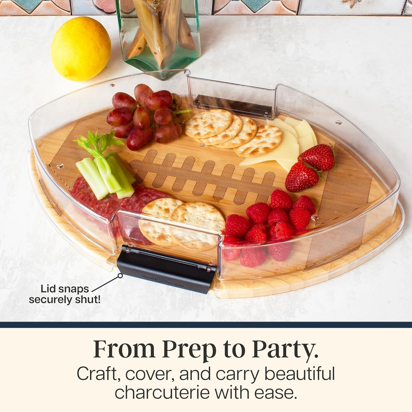 Totally Bamboo Flip, Serve & Store Charcuterie Board with Lid, Reversible Bamboo Cutting Board and Portable Cheese Tray with Compartments, Locking Travel Cover, 15.5 x 11.5 Inches