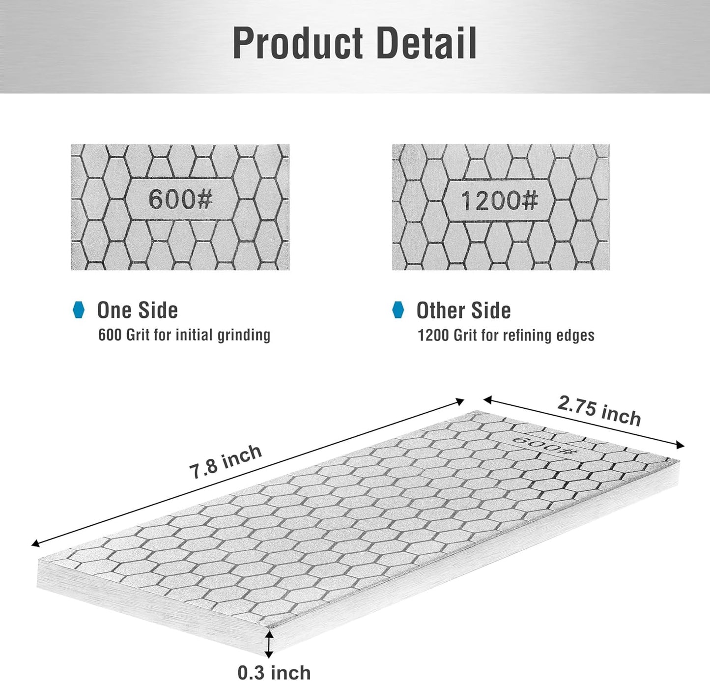 S SATC Diamond Sharpening Stone 2 Side Grit 400/1000 Diamond Plate Honing Stone 8-inch Hone Sharpener White