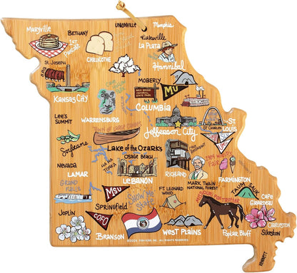 Totally Bamboo Tennessee State Shaped Cutting Board and Charcuterie Serving Platter with Artwork by Fish Kiss, Includes Hang Tie for Wall Display - Colors B
