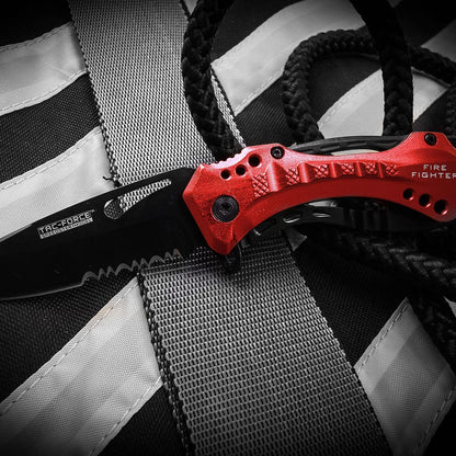 Tac-Force Folding Pocket Knife, 3.25-inch Serrated Blade, Orange Aluminum Handle, 7.75-inch Overall Length TF-705EM