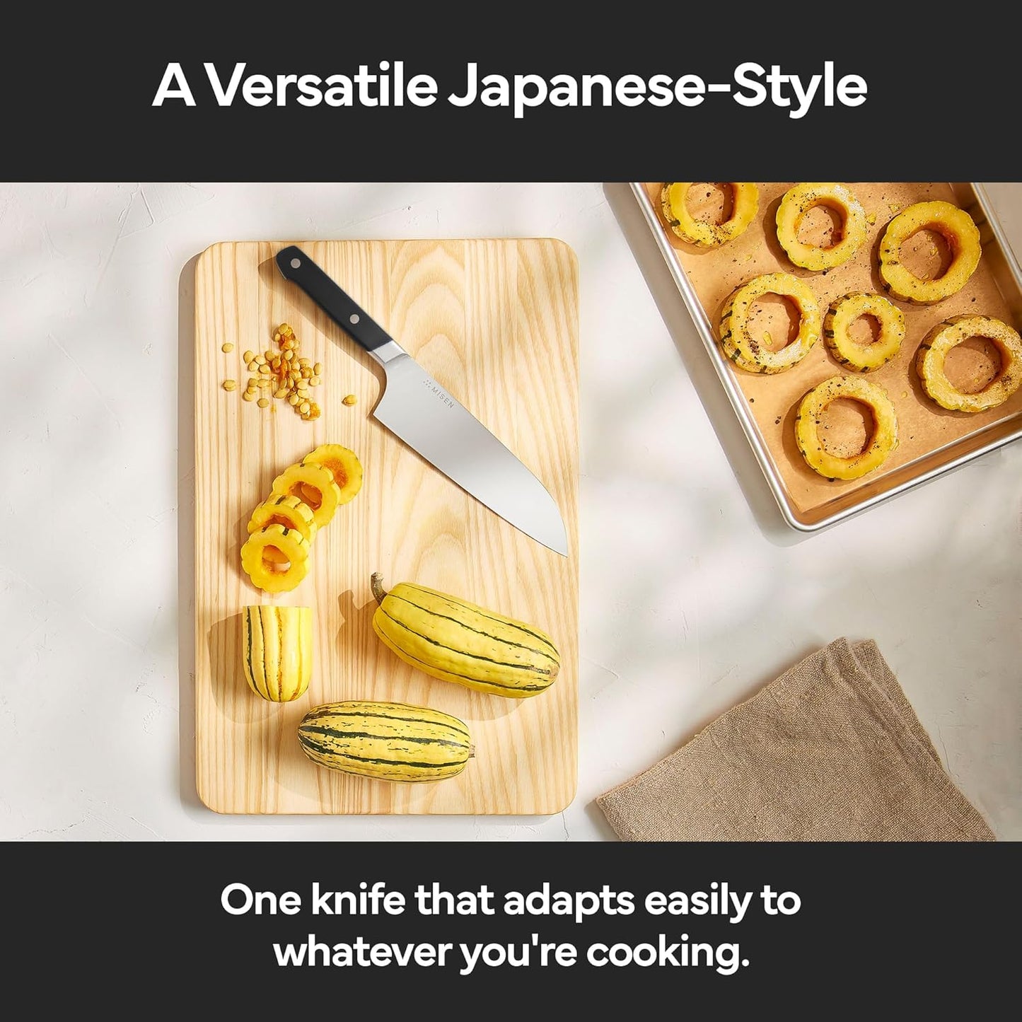 Misen 7.5" Santoku Knife - High Carbon Stainless Steel - Classic Japanese Chef Knife Design for Cutting, Slicing, and Chopping - Razor Sharp Japanese Style Kitchen Knife - White