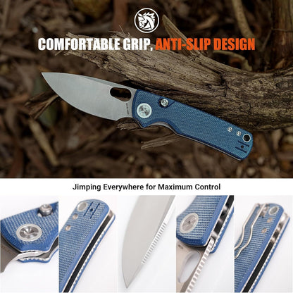 Vosteed EDC Knife, 2.99" 14C28N Steel Wider Blade, Green Micarta Handle Top Liner Lock, Folding Pocket Knives with Clip for Men & Women, Survival Camping - Porcupine A2603