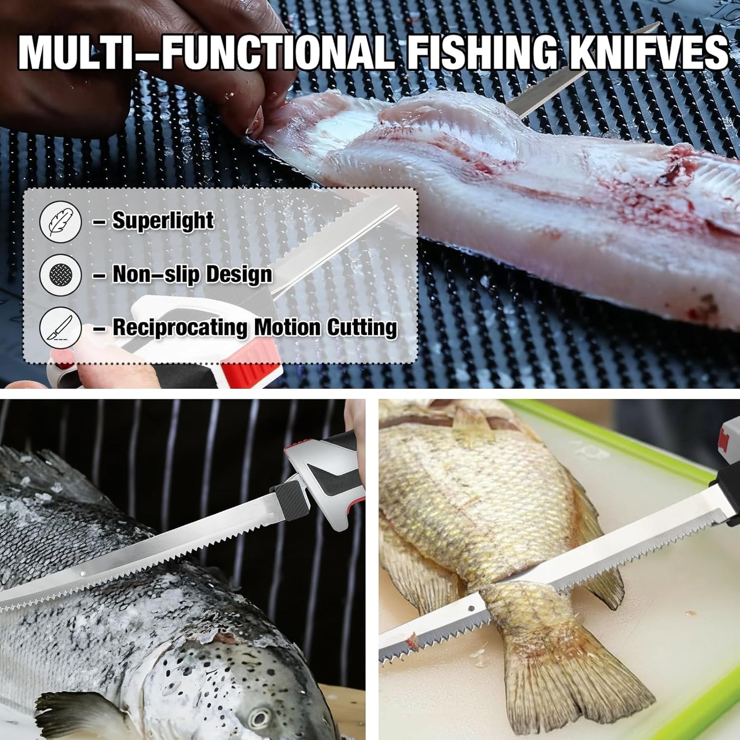 KITLUCK Cordless Electric Fillet Knife - 12V Cordless Fishing Knife with 6'', 8'' and 10'' Stiff Blades, 2 Rechargeable Battery Packs, 1 Charger, Electric Fish Fillet for Fishing, Filleting