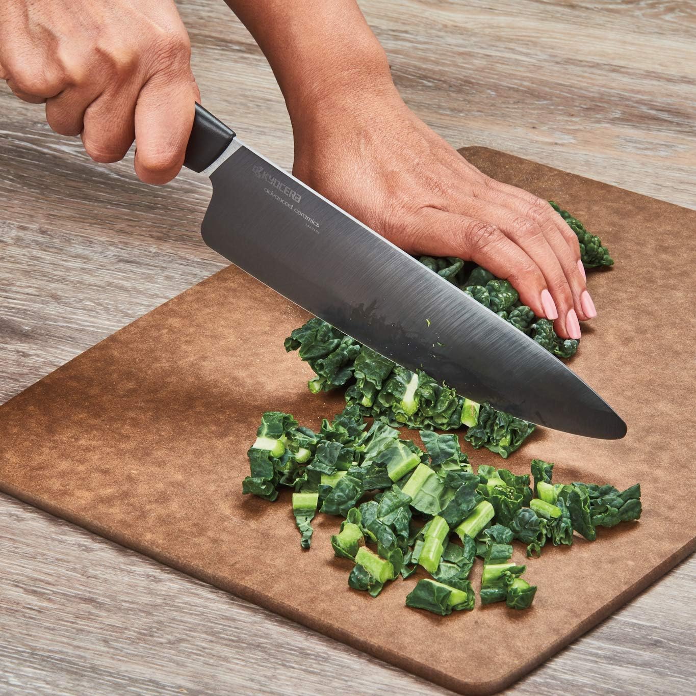 Kyocera Advanced Ceramic Revolution Series 6-inch Nakiri Vegetable Cleaver, Black Handle, White Blade