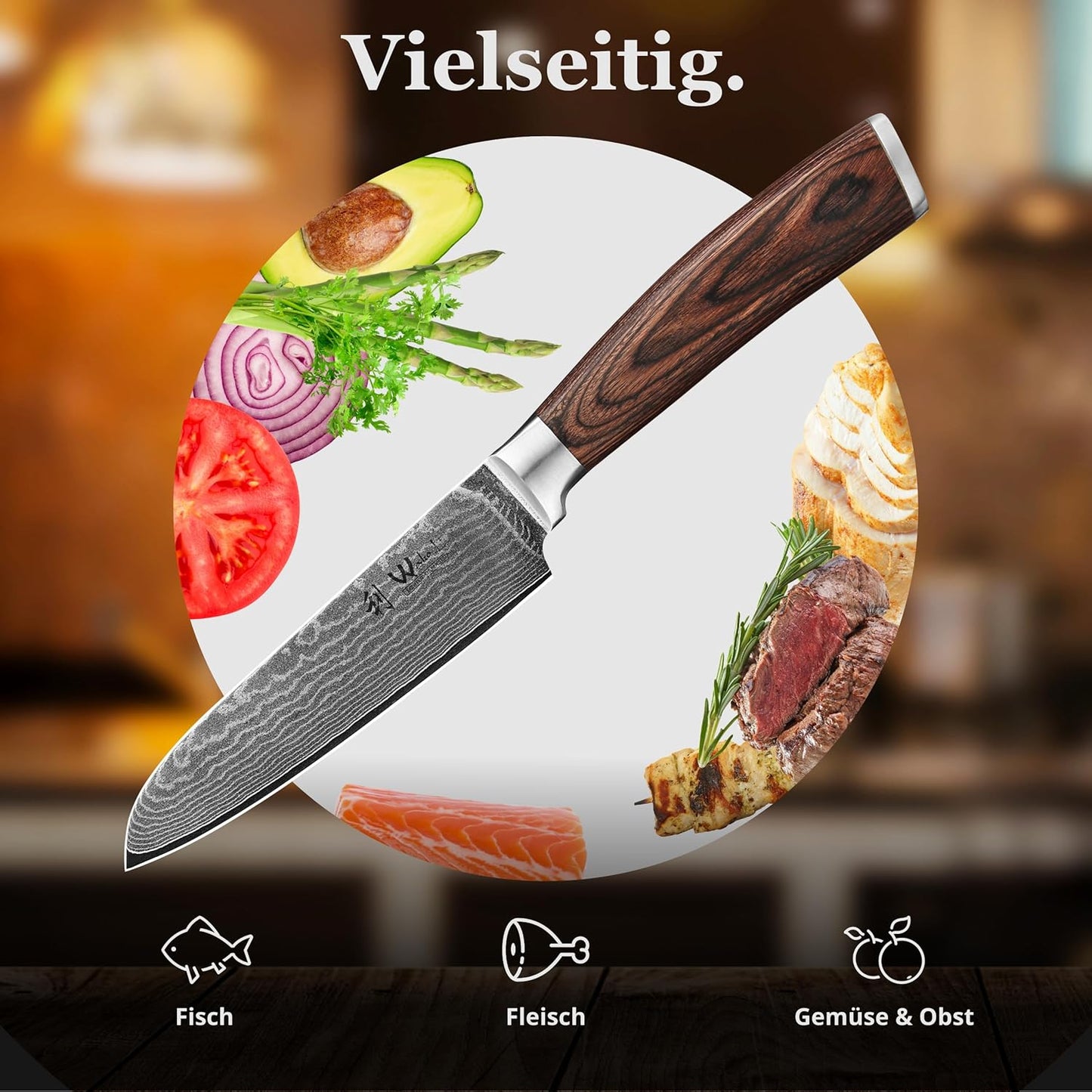 Wakoli EDIB Damascus Meat Knife – 7-Inch Japanese-Style Kitchen Knife for Meat, BBQ, and Roasts, 67-Layer Damascus Steel Blade with VG10 Core, Ergonomic Pakkawood Handle – Carving Knife in Gift Box