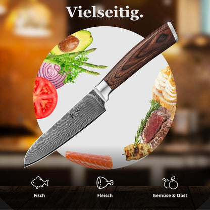 Wakoli EDIB Damascus Meat Knife – 7-Inch Japanese-Style Kitchen Knife for Meat, BBQ, and Roasts, 67-Layer Damascus Steel Blade with VG10 Core, Ergonomic Pakkawood Handle – Carving Knife in Gift Box