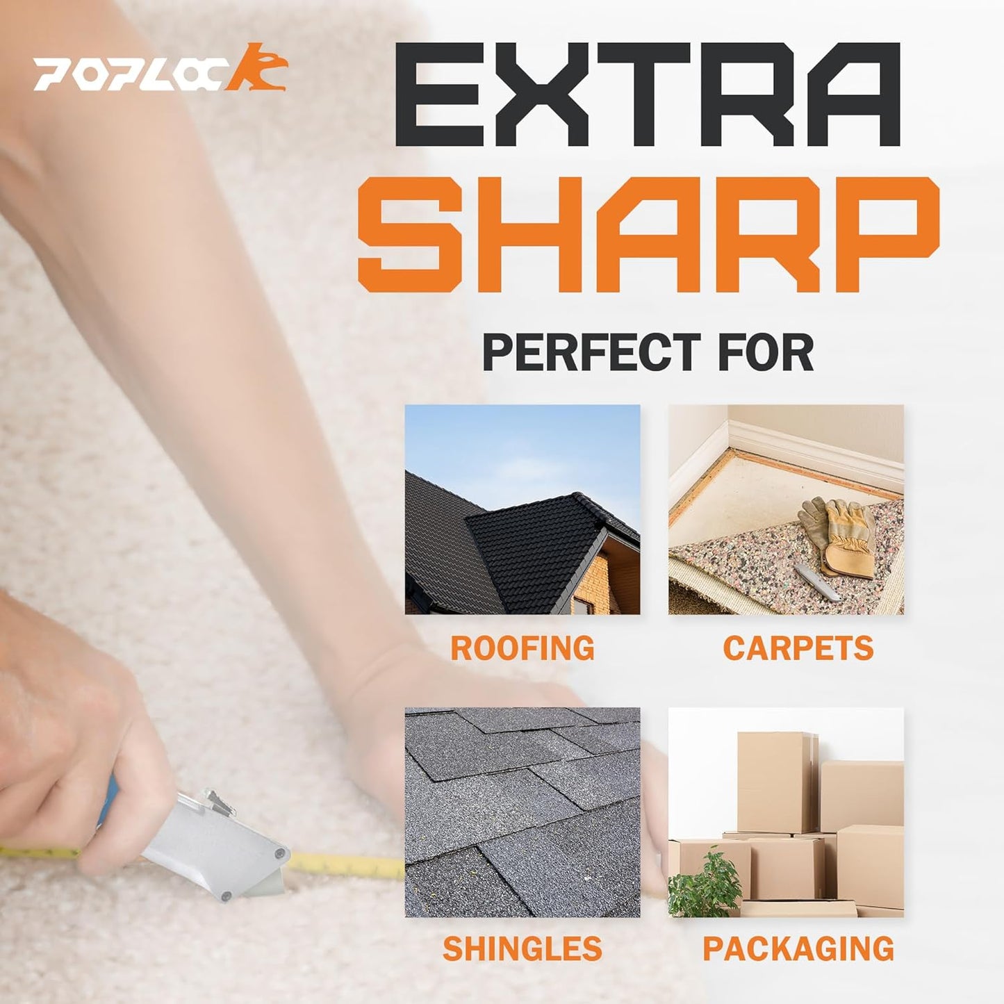 POPLOCK Hook Razor Blades for Utility Knife - 20 Pack SK2 Steel Hook Utility Knife Blades, R-Curve K-Hook Replacement Refills for Roofing, Drywall, Carpet, Cardboard Box Cutters - Two-Notch Compatible