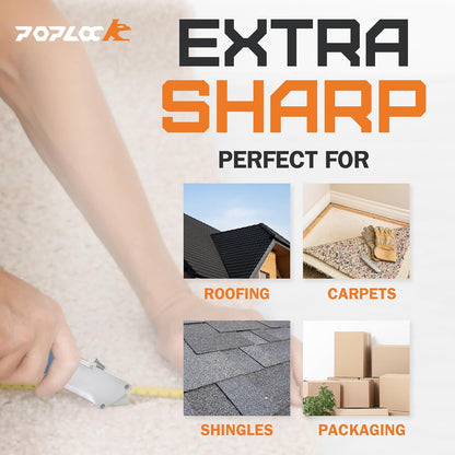 POPLOCK Hook Razor Blades for Utility Knife - 20 Pack SK2 Steel Hook Utility Knife Blades, R-Curve K-Hook Replacement Refills for Roofing, Drywall, Carpet, Cardboard Box Cutters - Two-Notch Compatible