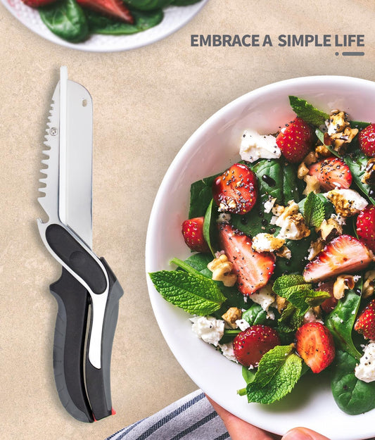 6 in 1 Kitchen Scissors for food,Tomato Knife Chops Cutting Board Scissors with Safety Lock，Detachable kitchen shears for food Meat Cheese Vegetable Fruit, Dishwasher Safe