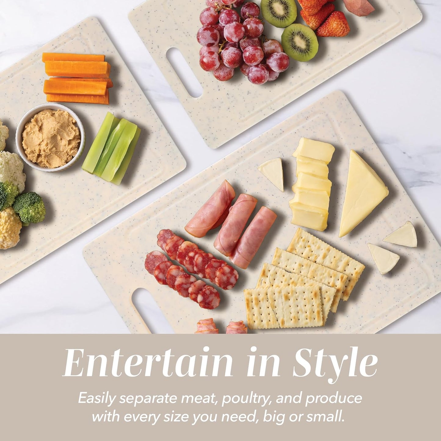 COOK WITH COLOR Non-Slip Cutting Board Set – Kitchen Essentials with Easy Grip Handle for Meat, Veggies, and Fruits, 4 Cutting Boards, Brown