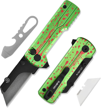 OKNIFE U1 Ultra Titanium Pocket Folding Utility Knife w/Ceramic Blade, Button Lock EDC Box Cutter with Clip for Men Women