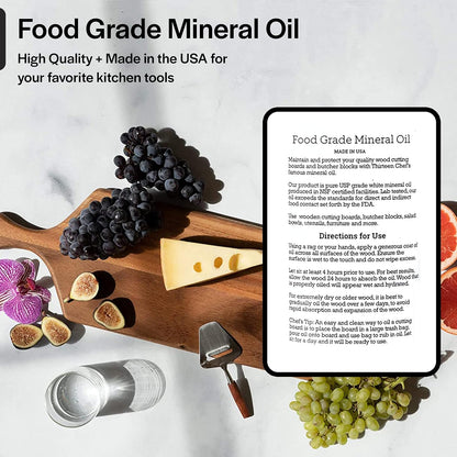 Thirteen Chefs Mineral Oil - 8 oz Food Grade Conditioner for Wood Cutting Board, Countertop & Butcher Block, Lubricant for Knife or Meat Grinder - Safe USP Finish on Marble, Soapstone