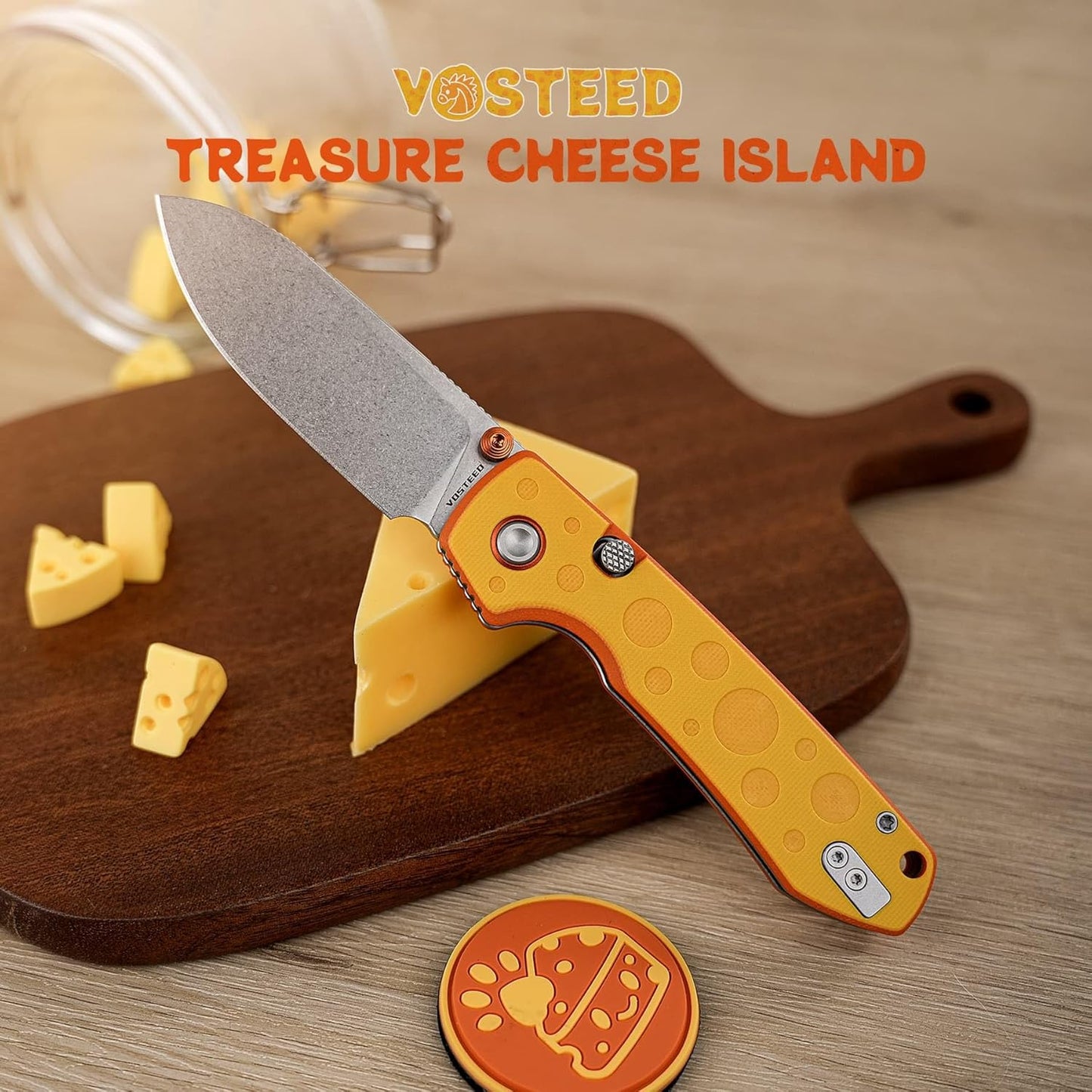 Vosteed CheesePirates® EDC Pocket Knife - Raccoon, 3.25" 14C28N Stonewash Blade - Top Liner Lock, Cheese Orb G10 Handle - A2932