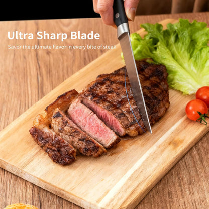 4.5 Inch Steak Knife Set of 4, Knives Set for Kitchen, Paring Knife, Stainless Steel Serrated Knife, Lacquered Wood, Black