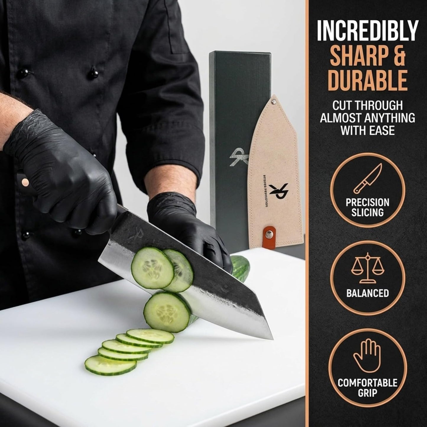 Kitchen perfection Handmade Chefs Carving Knife For Meat Cutting- Extremely Sharp Cooking Knife 8 Inch -Hand Sharpen Best Gift For Men - High Carbon Steel w/Leather Sheath