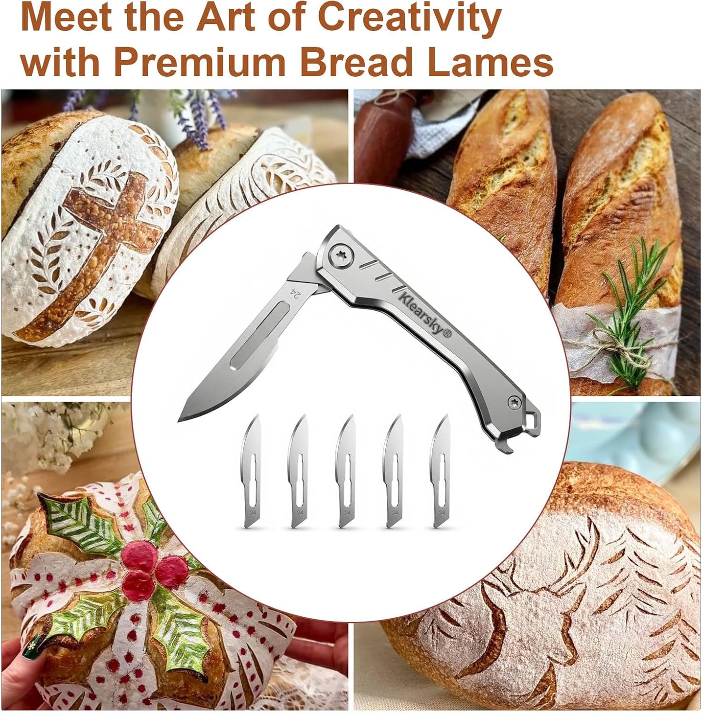 2026 New Model Premium Bread Lame – Professional Foldable Dough Scoring Tool with Food-Grade Carbon Steel Blades, Extra 5 Replacement Blades Included, Safe Design & Textured Handle
