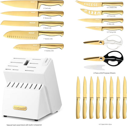 McCook® Knife Sets,German Stainless Steel Knife Block Sets with Built-in Sharpener