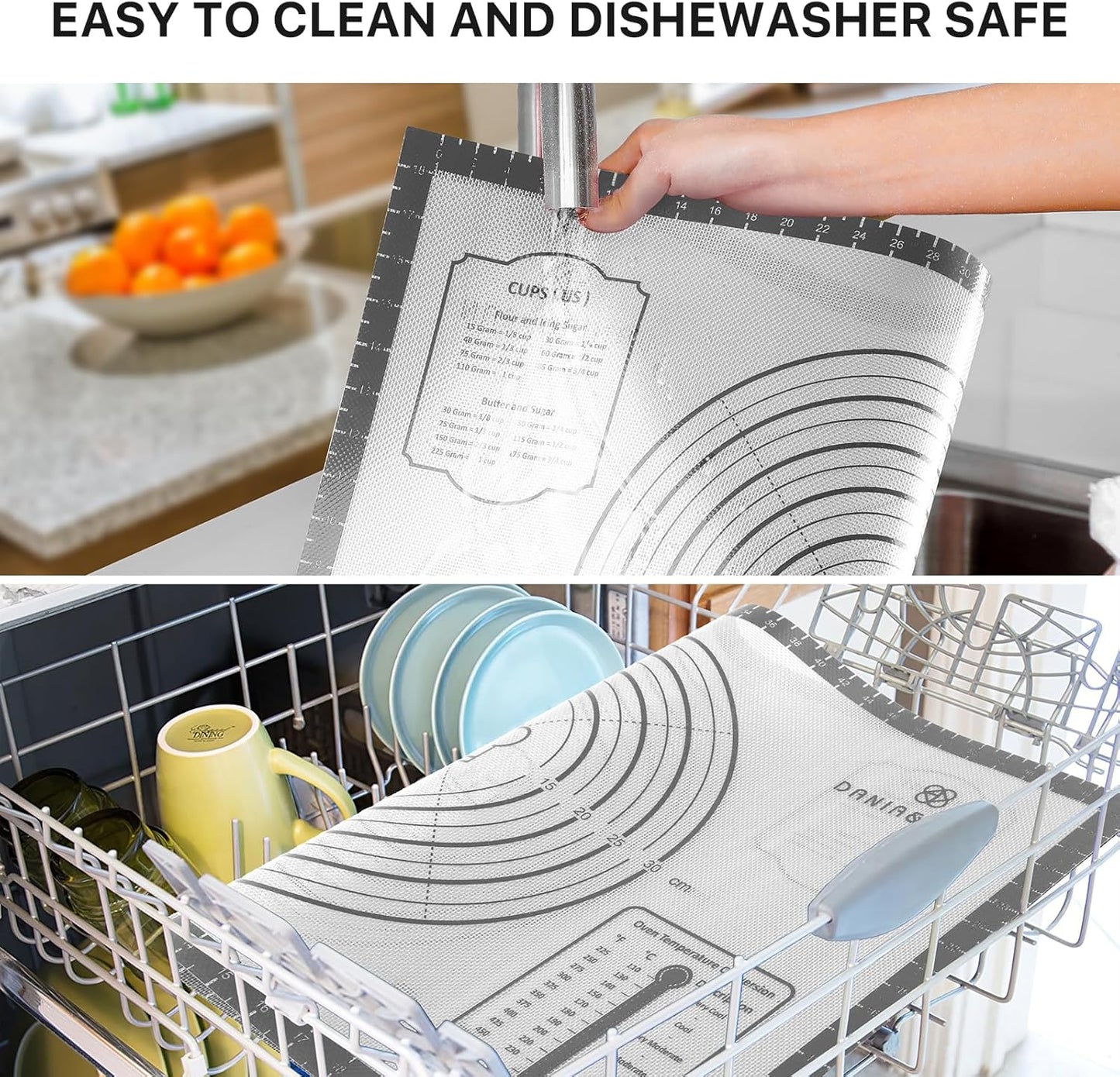 26x16 Inch Extra Thick Silicone Baking Mat with Measurements, Non-slip and Reusable - For Cookies, Bread, Pastry