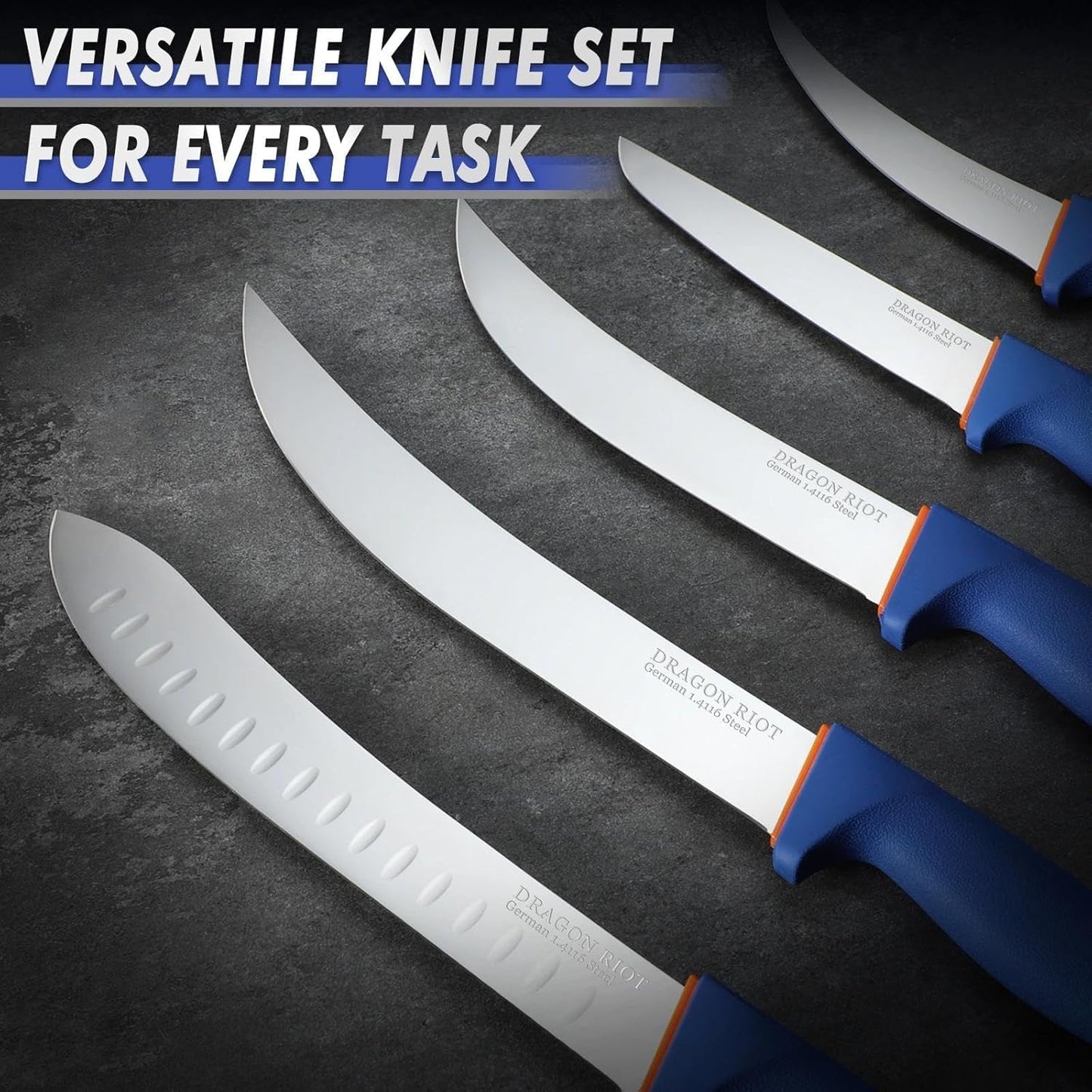 DRAGON RIOT 3 Pcs Butcher Knife Set, Stainless Steel Boning & Carving Knives, Sharp Kitchen Cutlery for Meat Cutting Trimming, Perfect for Home Kitchen, Outdoor Camping BBQ & Holiday Gift