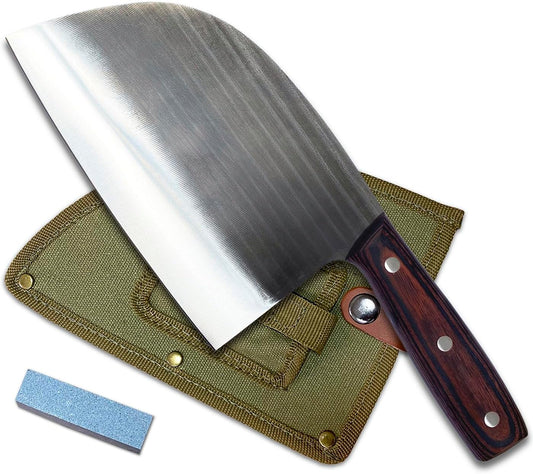 Handmade Forged Serbian Chef Knife - Full Tang Kitchen Butcher With Stone Grinder