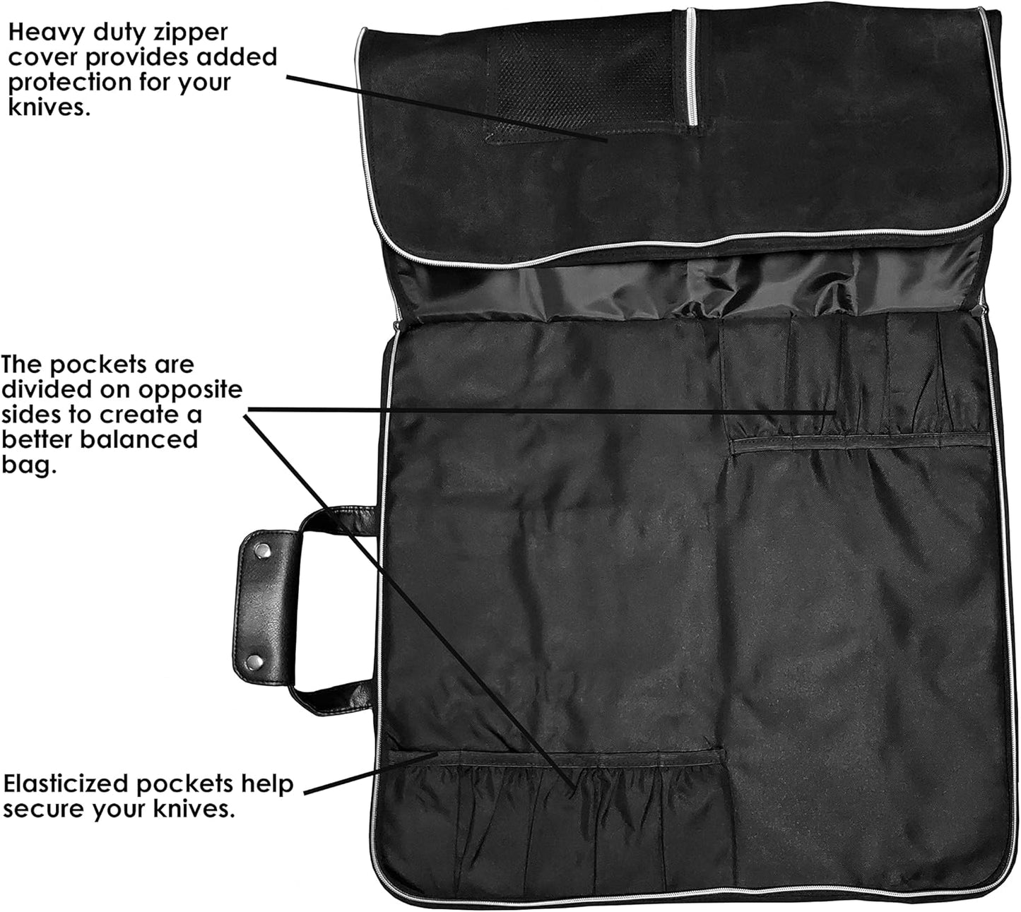 Ergo Chef 5 Pocket Chef Knife Case Roll Bag Bi-Fold (Black) Lightweight - Durable Nylon / Polyester Blend– Perfect for the Busy Traveling Chef