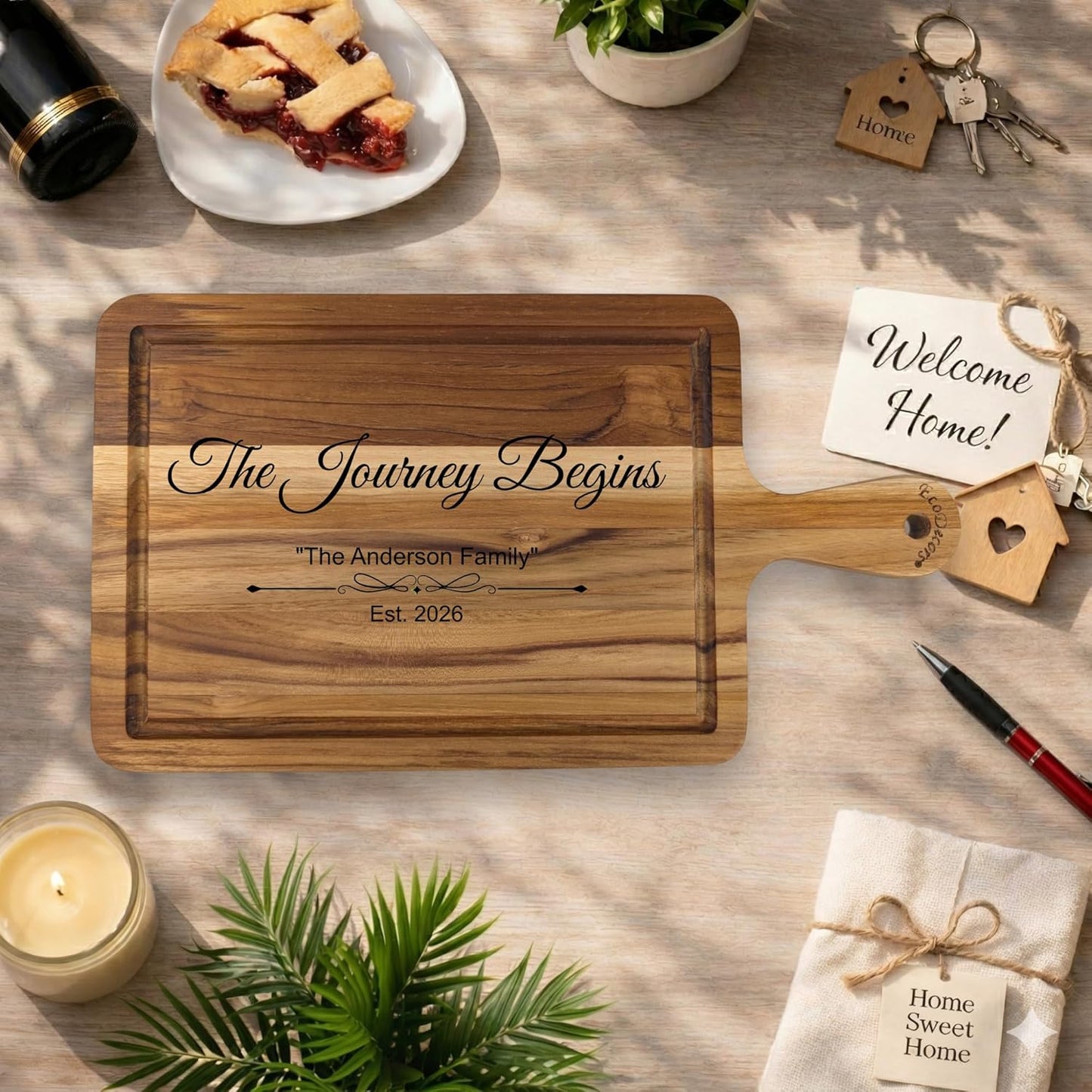 EcoDecors 18"x14" Extra Large Teak Cutting Board, Edge Grain Wood with Juice Groove & Handle, FSC Certified for Kitchen, Carving & Butcher Block Prep