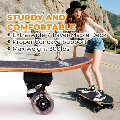 Nattork Complete Kid Skateboards 29" x 9" Youth Cruiser Skateboard for Beginners Double Kick Deck Concave Girls or Boys Skateboard
