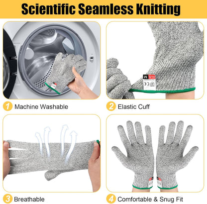 2 Pairs Cut Resistant Gloves Level 5 Protection, Food Grade Cut Proof Gloves, Safety Anti Cutting Glove For Cooking Meat, Oyster Shucking, Mandoline, Chefs, Food Prep, Carving, Butcher (M+L)