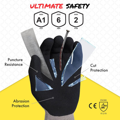 Quest Protective Apparel Cut Resistant Work Gloves (ANSI A1) – Lightweight Graphene Gloves for Gardening, DIY, Mechanical & General Handling – Breathable Grip Gloves for Men & Women – Large, Pack of 3