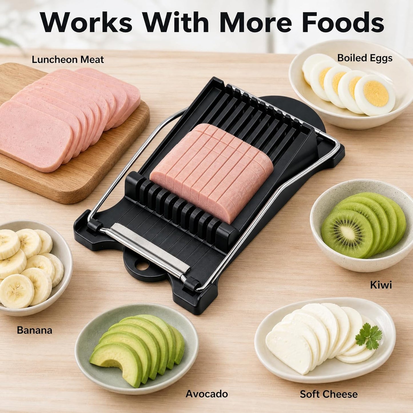FENGCHEN Luncheon Meat Slicer, Spam Cutter with 10 Stainless Steel Wires, Slice Tool for Boiled Eggs, Banana, Avocado, White