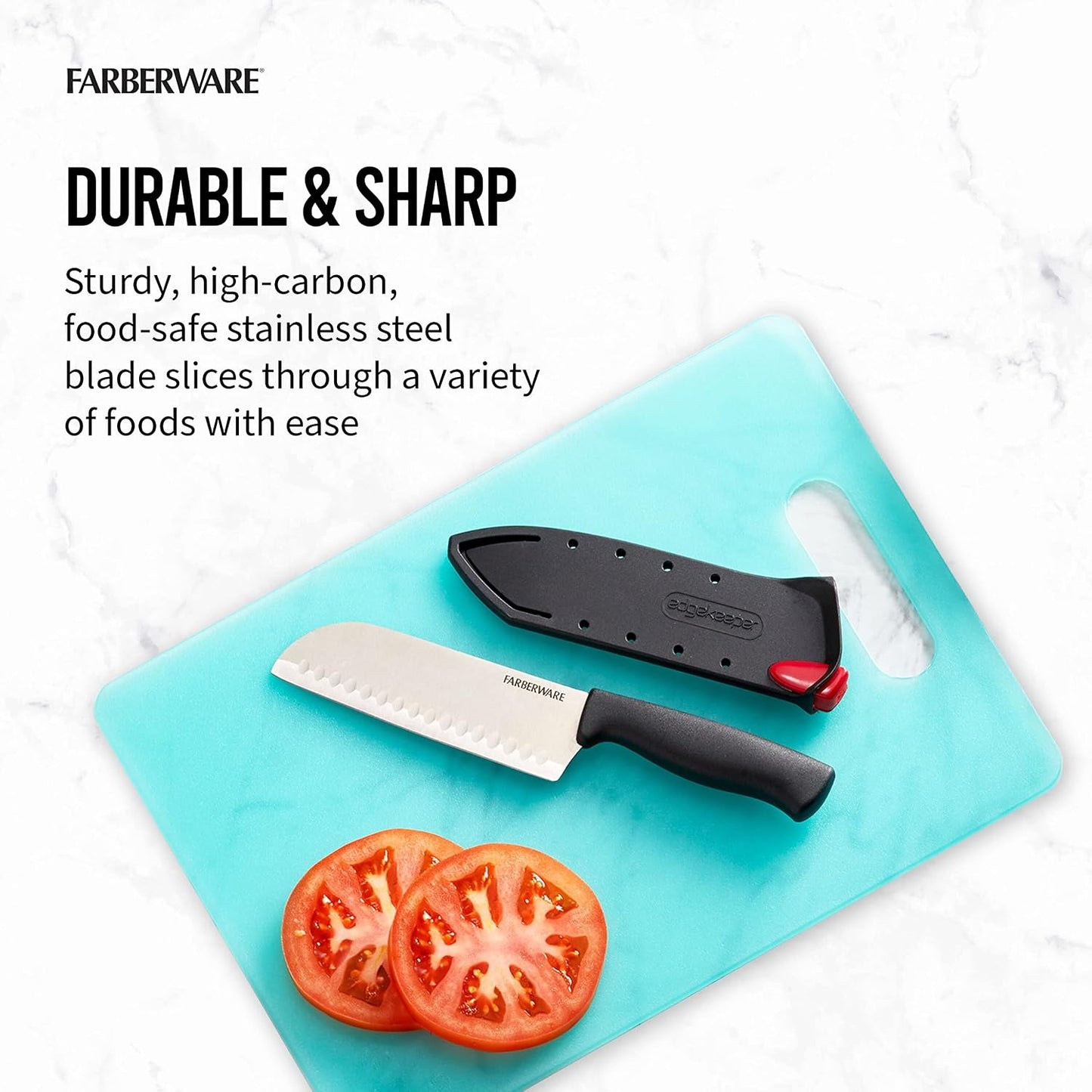 Farberware EdgeKeeper 6 Inch Chef Knife with Self-Sharpening Blade Cover, High-Carbon Stainless Steel Kitchen Knife for Slicing, Dicing, and Mincing