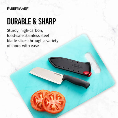 Farberware EdgeKeeper 6 Inch Chef Knife with Self-Sharpening Blade Cover, High-Carbon Stainless Steel Kitchen Knife for Slicing, Dicing, and Mincing