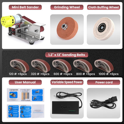 Mini Belt Sander, 15°Electric Bench Grinder Sanding Machine, 7 Adjustable Speed Electric Knife Sharpener, Low Noise Cutter Sharpener Sander for Metal Working DIY, Woodworking, Plastic, Crafts