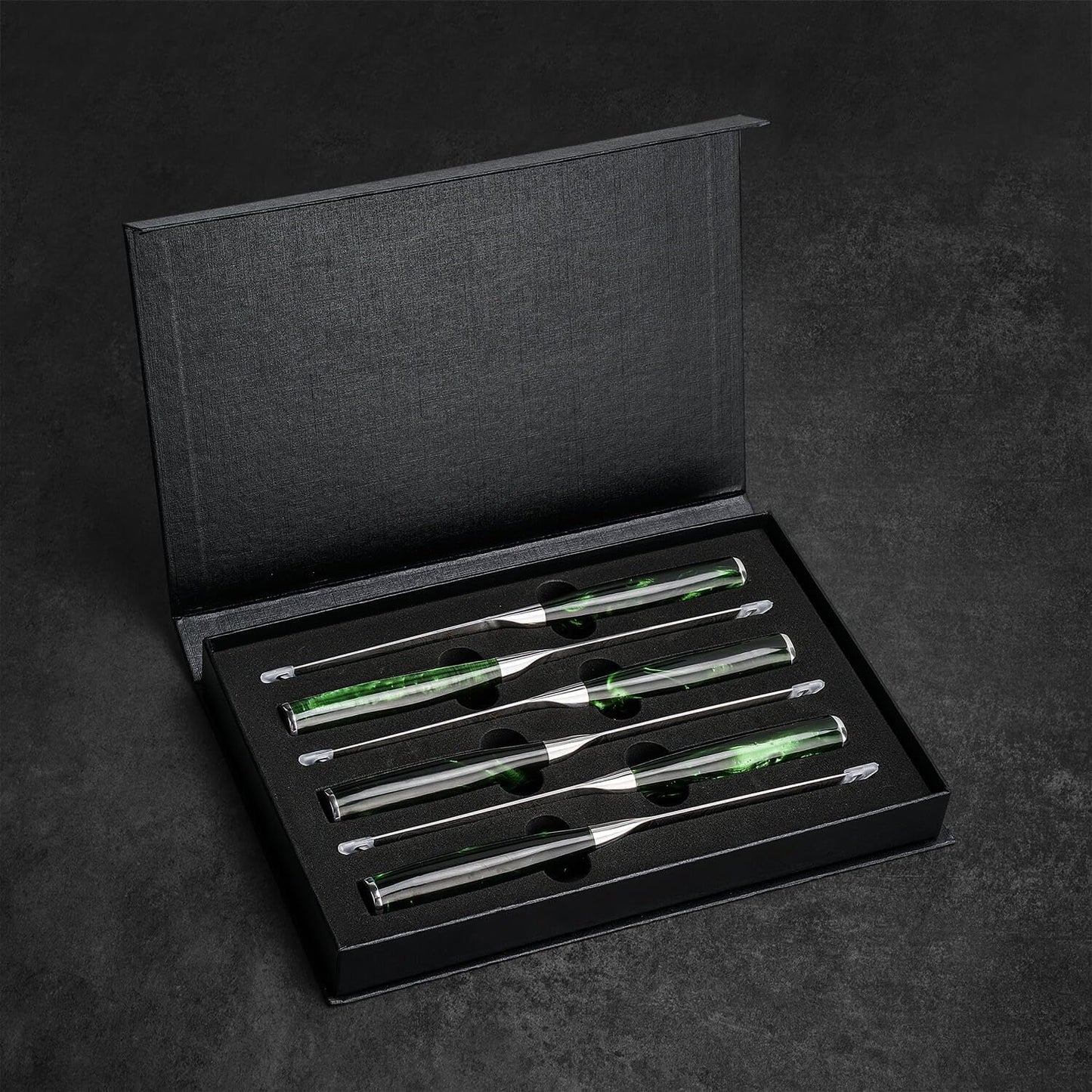 SENKEN 8-piece Engraved Japanese Kitchen Knife Set & Beautiful Green Resin Epoxy Handles - Wasabi Collection - Chef's Knife, Santoku, Cleaver, Paring, & More