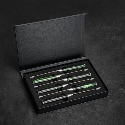 SENKEN 8-piece Engraved Japanese Kitchen Knife Set & Beautiful Green Resin Epoxy Handles - Wasabi Collection - Chef's Knife, Santoku, Cleaver, Paring, & More