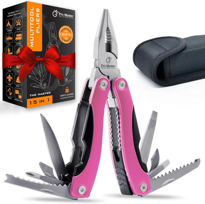 15-in-1 Multitool Pocket Knife, Multipurpose Stainless Steel All In One Tool for Camping Hiking Survival Travel Home - Portable Heavy Duty Folding Utility Multi Tool with Self-Locking