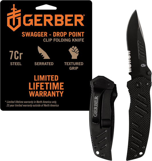 Gerber Gear Swagger Knife, Serrated Edge, Drop Point [31-000594]