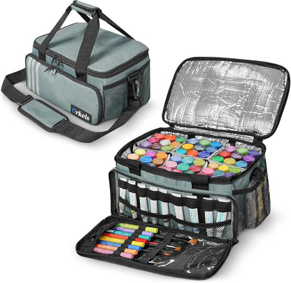 ORKELS Craft Paint and Marker Organizer, Acrylic Paint Storage Bag with Brush and Bottle Holders, Large Marker Carrying Case for Artists (Purple)