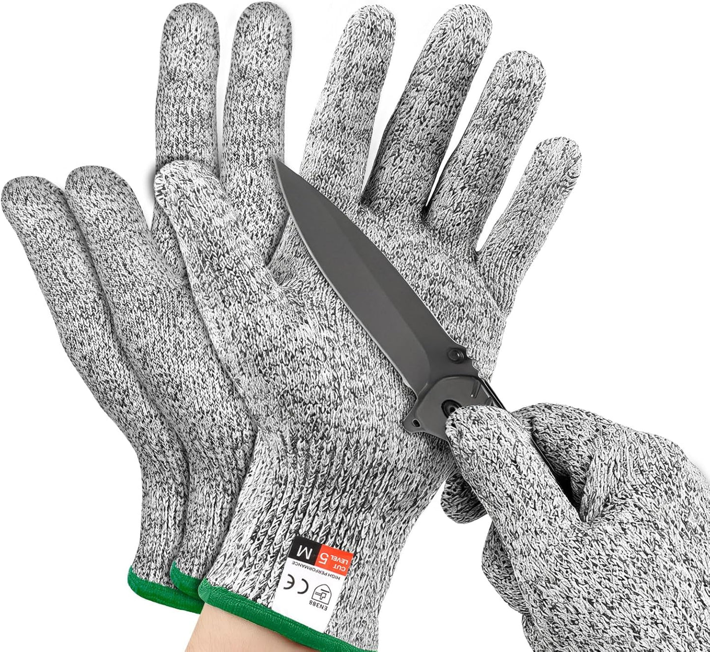2 Pairs Cut Resistant Gloves Level 5 Protection, Food Grade Cut Proof Gloves, Safety Anti Cutting Glove For Cooking Meat, Oyster Shucking, Mandoline, Chefs, Food Prep, Carving, Butcher (M+L)