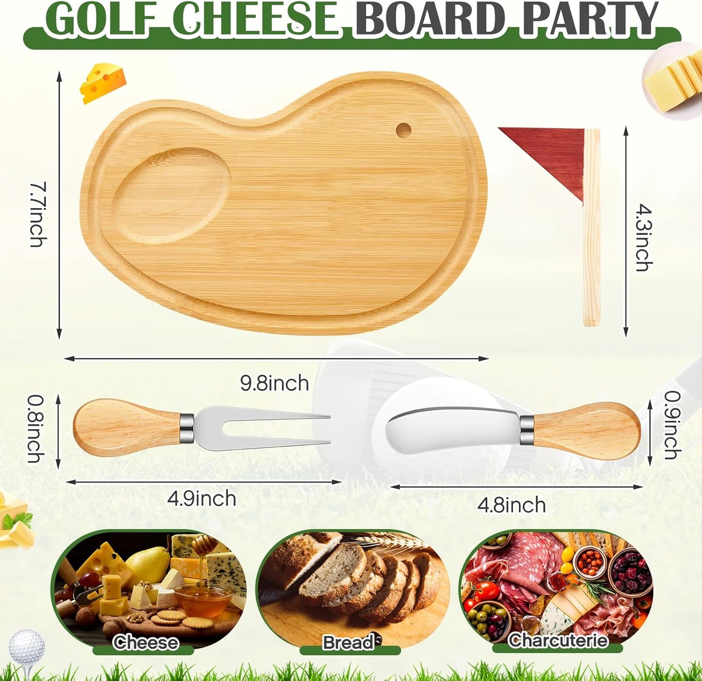 Ziliny Golf Cheese Board Gift Set Party Favor Prizes Charcuterie Wood Board with Knives and Box Father Day Gift for Dad Grandpa Party Tournament Game(Carbonized Bamboo Wood, Golf)