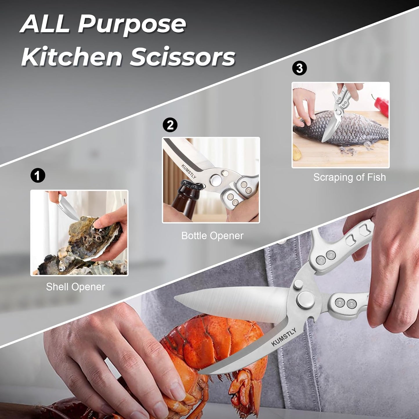 Kitchen Scissors All Purpose Kitchen Shears Heavy Duty for Cutting Chicken, Turkey, Meat, Bones, Vegetables Stainless Steel Spatchcock Shears Multipurpose Food Scissors